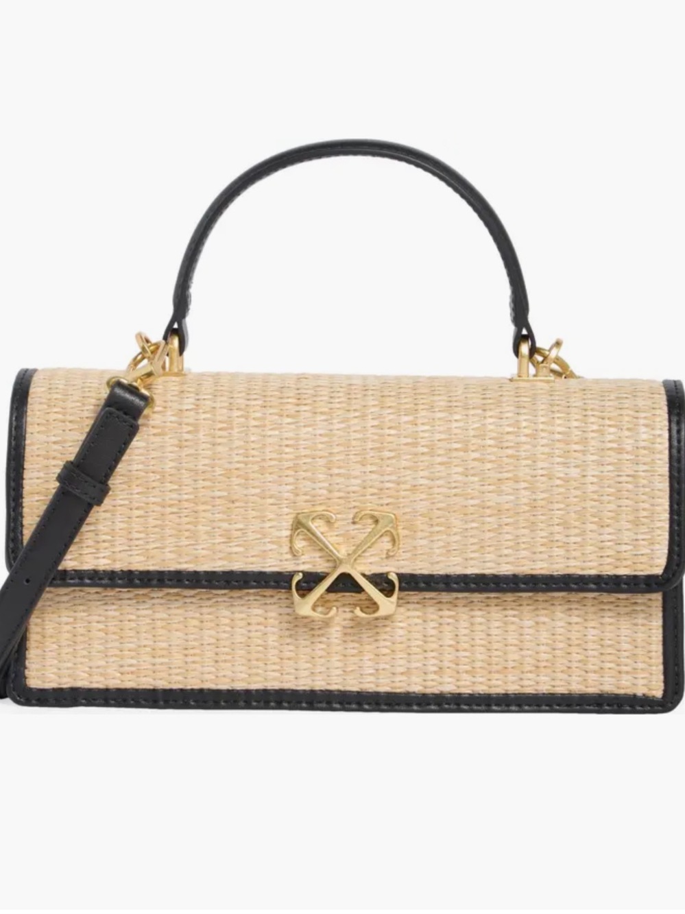 OFF-WHITE Leather-Trim Straw Top-Handle Bag in Natural/Black